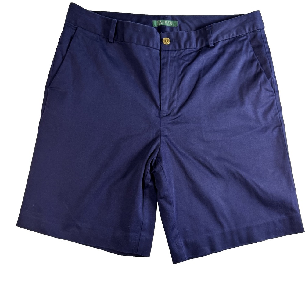 Lauren Ralph Lauren Blue Women's Shorts Size 14 Preppy Chino Flat Front